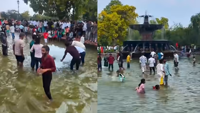Viral Video: Delhi Crowd Turns Fountain Into Water Park Near India Gate, Do-Not-Enter Sign Ignored | WATCH