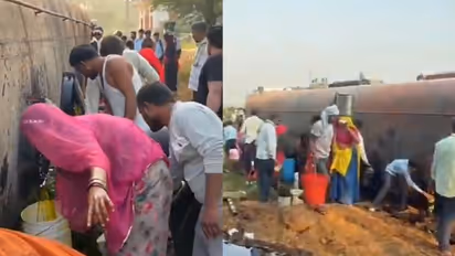 Rajasthan Viral Video: Mustard Oil Tanker Overturns, Locals Rush With Buckets to Collect Spilled Oil (WATCH)