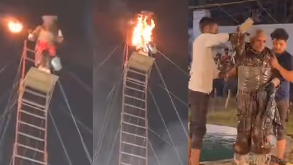 Viral Video: 69-Year-Old Man Sets Himself On Fire, Jumps From 60 Feet In Bulandshahr; Stunt Captured On Video