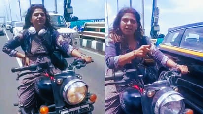 Woman biker threatens when stopped on Mumbai Sea Link