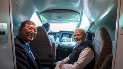 PM Narendra Modi accompanied by Japan PM Shigeru Ishiba travel in Shinkansen bullet train