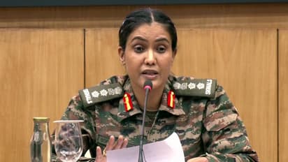 Sofiya Qureshi addresses a press conference