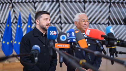 Volodymyr Zelenskyy and EU President of the EU Council Antonio Luis Santos da Costa