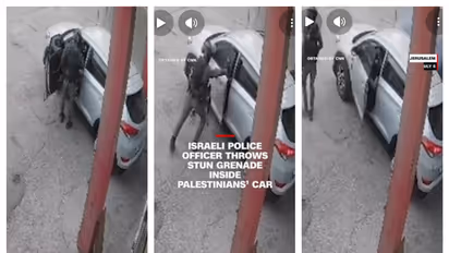 Israel police office throw sten granade inside palestinians car