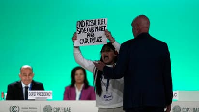 12 Year Old manipuri Girl protest COP28 Stage for climate change Shouts End Fossil Fuels bsm