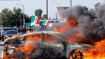 A car burns in Los Angeles
