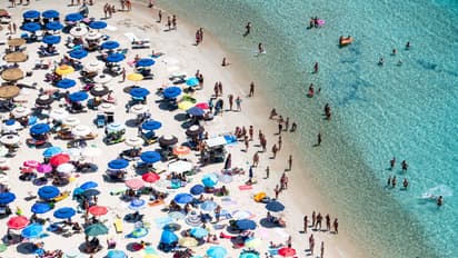 Aerial Views Of Italian Coastlines During Summertime VILLASIMIUS, ITALY