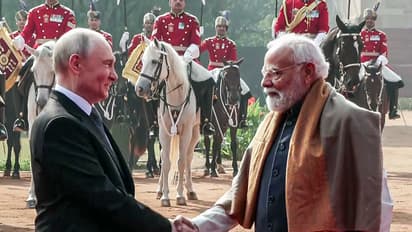 Russian President Vladimir Putin with PM Narendra Modi in Delhi