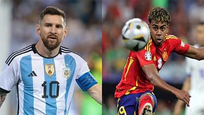Lionel Messi (L) and Lamine Yamal (R). (Photo: X/@FIFAWorldCup)