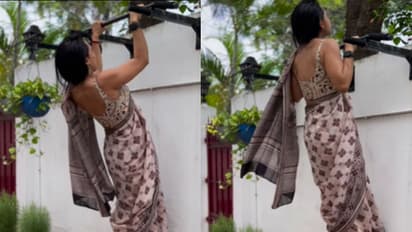 woman pullups in saree