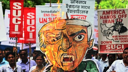 Effigy of Trump and Netanyahu being burnt