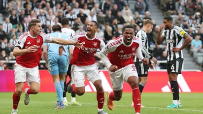 Arsenal's Gabriel celebrates after scoring against Newcastle