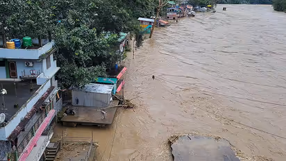 The water level rises due to heavy rain in Darjeeling
