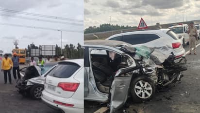 Damaged cars after Bengaluru-Chennai highway collision