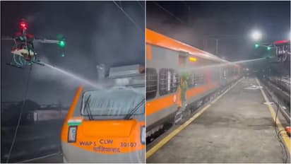 Drone cleans Amrit Bharat Express