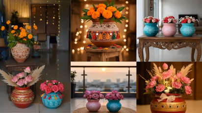 homemade diwali decoration clay pot flowers