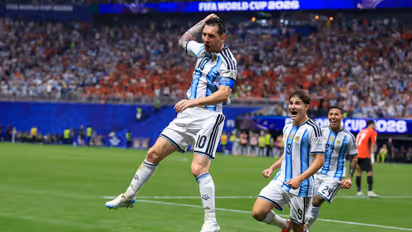Lionel Messi after scoring against Egypt