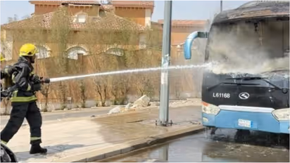 Moving bus catches fire in Makkah passengers escape unhurt