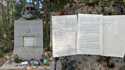 Labubu doll at Karl Marx's grave