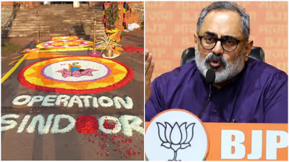 Operation Sindoor Pookalam (Left) and Rajeev Chandrasekhar