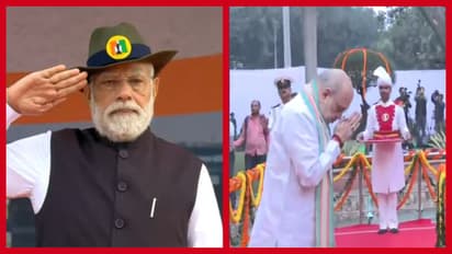PM Modi amit shah Honor Sardar Patel at Statue of Unity for Rashtriya Ekta Diwas
