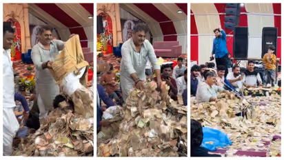 singer with sacks of notes