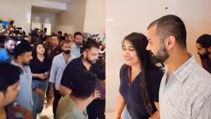 pranav mohanlal came with his sister vismaya to watch her debut movie thudakkam