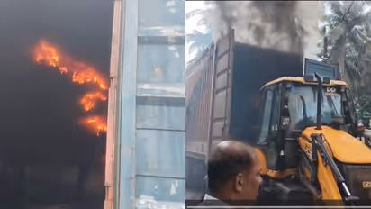 lorry catches fire