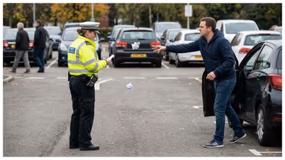 man throwing parking ticket at officer