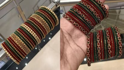 Traditional red and green bangles for Sawan festival