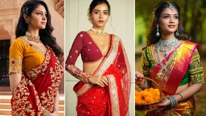 5 Blouse Designs Contrast Pairing Option with Red saree