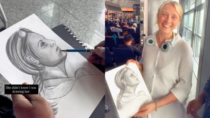 Stranger Sketches Foreigner at Airport Without Her Knowing, Her Reaction Wins the Internet