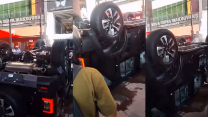 Mahindra Thar Roxx crash in showroom delhi