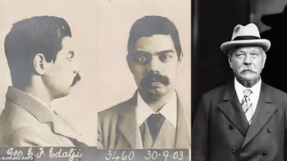 Collage of British-Indian George Edalji and Sherlock Holmes writer Sir Arthur Conan Doyle