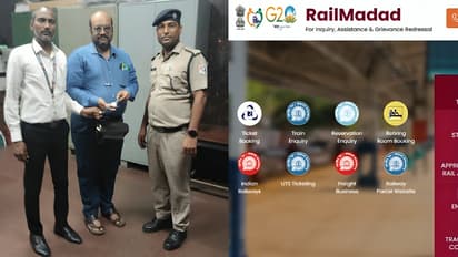 Vande Bharat passenger Dr Guru Bruno with Railway staff, he got his watch back in an hour (Photo/ANI)