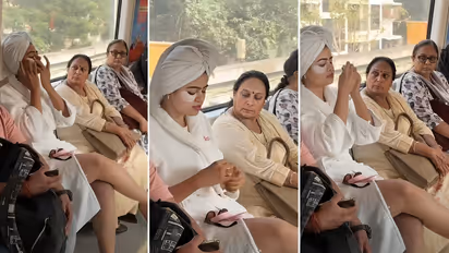 Delhi Metro Viral Video Woman Wearing Bathrobe In Metro Skincare Routine Divides Internet