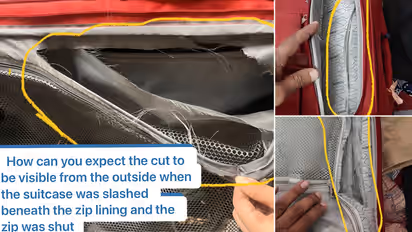 IndiGo flight: suitcase cut open