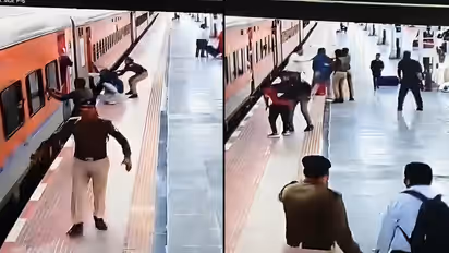 RPF Woman Constable Saves Passenger From Moving Train At Prayagraj Junction Viral Video