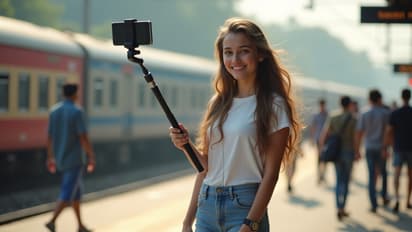 A teenage girl standing on an Indian railway 