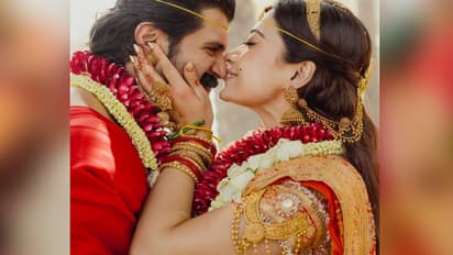 rashmika mandanna wedding look vijay deverakonda bride silk saree heavenly gold beautiful jewellery