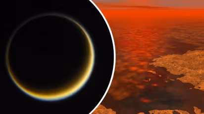 Titan’s icy surface with lakes, dunes, and a thick, methane-rich atmosphere