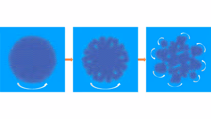 Rotating crystals break into multiple fragments due to transverse particle interactions