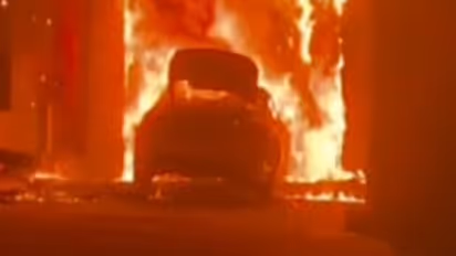 Speeding Jaguar Car Crashes Into Attibele Petrol Bunk, Sparks Fire