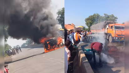 car caught fire after tyre bllast
