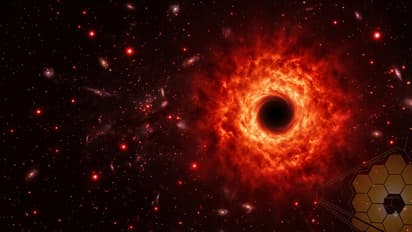 Little Red Dots Mystery - Symbolic Image, Black Hole Star, MOM-BH-1, Little Red Dots, James Webb Space Telescope, JWST, Black Hole, Supermassive Black Hole, Early Universe, Big Bang, Galaxy, Quasar, Astronomy, Space News, Nature, Rohan Naidu, Black Hole Formation, Cosmic Dawn, ബ്ലാക്ക് ഹോൾ സ്റ്റാർ, ബ്ലാക്ക് ഹോൾ, ലിറ്റിൽ റെഡ് ഡോട്ടുകൾ, ജെയിംസ് വെബ്, ജെയിംസ് വെബ് ടെലിസ്കോപ്പ്, പ്രപഞ്ചം, ആദ്യകാല പ്രപഞ്ചം, മഹാവിസ്ഫോടനം, തമോദ്വാരം, ക്വാസാർ, ഗാലക്സി, ജ്യോതിശാസ്ത്രം, ബഹിരാകാശം, ശാസ്ത്രവാർത്ത