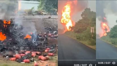 LPJ cylinder carrying truck overturned in Tamilnadus ariyalur