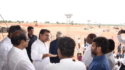 ప్రగతి నివేదన సభ వేదిక ఏర్పాట్లను పరిశీలిస్తున్న కేటీఆర్ (ఫొటోలు)