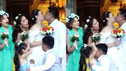 വീഡിയോ: വരനോടും വധുവിനോടും ചുംബിക്കാന് പറഞ്ഞു; കേട്ടുനിന്ന കുസൃതിപ്പയ്യന് ഫ്ലവര് ഗേളിനെ ചുംബിച്ചു