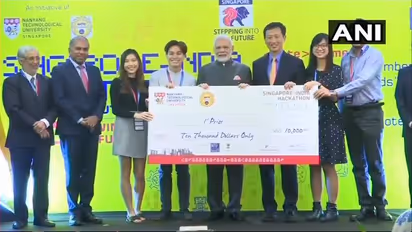 Prime Minister Narendra Modi felicitates winners of India-Singapore Hackathon