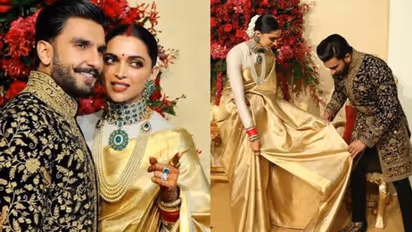 స్టేజ్ పై దీపిక చీర కొంగుని సరిచేస్తూ..!